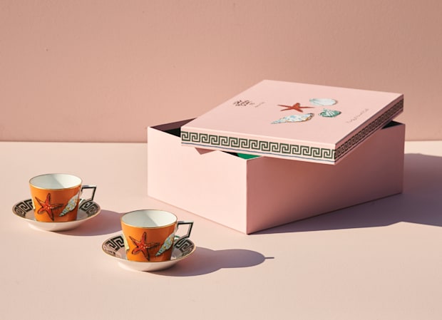 Orange porcelain tea set for two | GINORI 1735